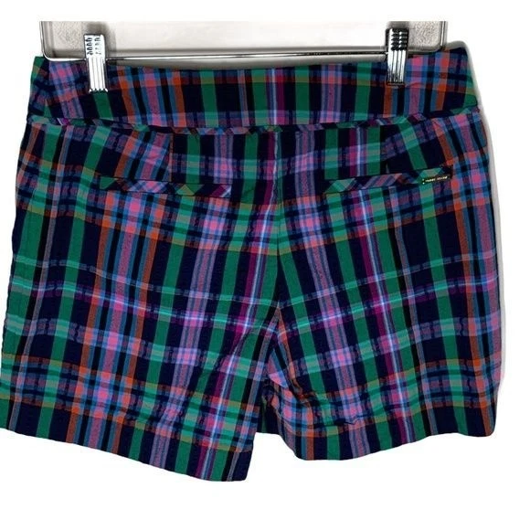 Pantalones Cortos Chinos Anne Klein Para Mujer Talla 4 A Cuadros Azul Marino Rosa Preppy Informales Verano Foto 2 de 4