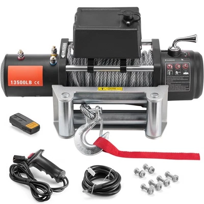 Treuil électrique pour camion avec câble acier 6123 kg et télécommande IP65 - Photo 1/4