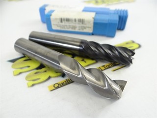 2 SHARP ASSORTED SGS SOLID CARBIDE 3 & 5 FLUTE END MILLS 1/2"