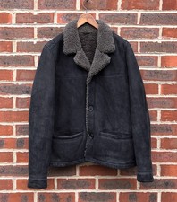 All Saints Mens GARRICK Sheepskin Jacket XXL Black Shearling Bomber Leather 2XL