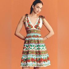 NWT Size M - Farm Rio 100% Cotton Floral Tiered Mini Dress (NWT US$ 198)