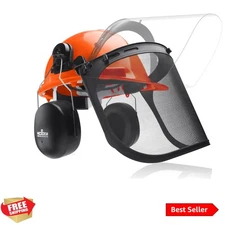 6-in-1 Industrial Chainsaw Helmet with Face Shield and Ear Muffs — Mesh & Cle...