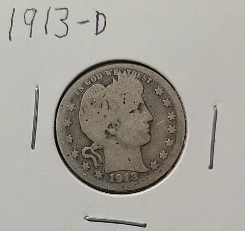 1913 D Barber Silver 25C Quarter Coin