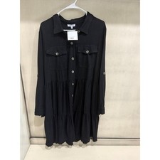 White Birch Tiered Shirt Dress Black Long Sleeve Casual Collared XL