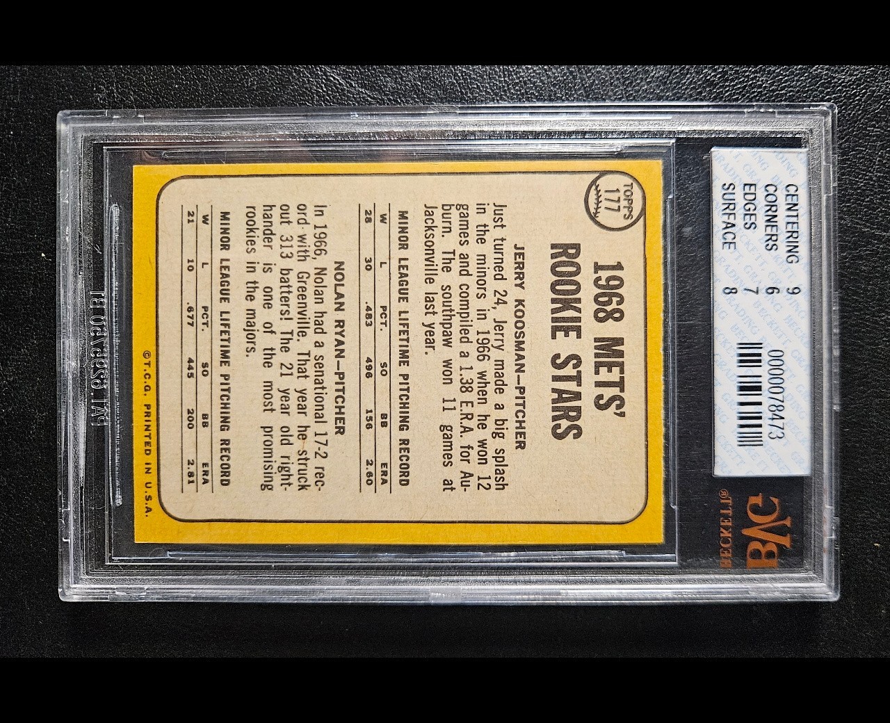 PERFECT CENTERING 1968 Topps #177 Nolan Ryan / Koosman RC Rookie BVG 6. ...