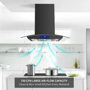 JOEAONZ 30inch Island Range Hood Vent Acier inoxydable noir 700CFM Eventail de cuisson