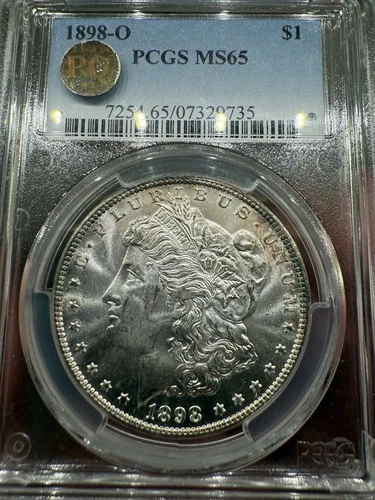 1898-O Morgan Silver Dollar, PCGS Graded MS65 PQ Approved Sticker