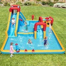 Kids Inflatable Double Water Slide Park 9-in-1 Giant Playhouse Garden No Blower