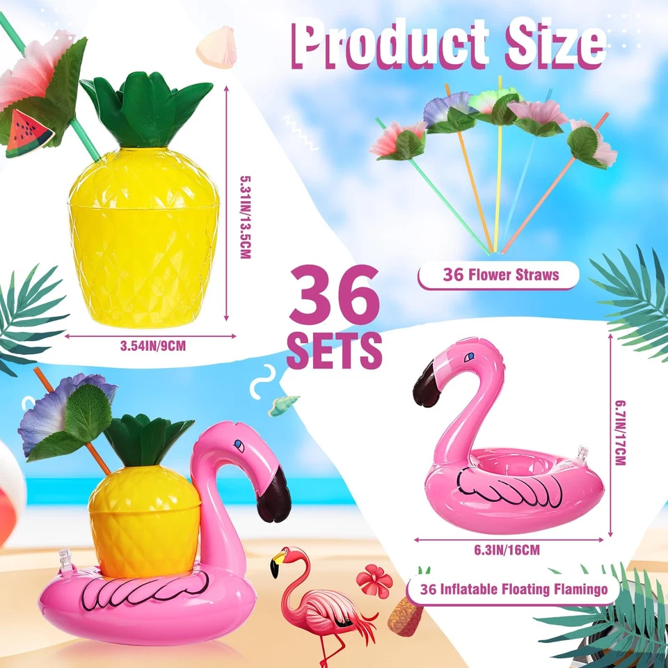 36 наборов чашек для ананаса с цветочными соломинками и надувными плавающими фламинго доктор... - Изображение 3 из 4