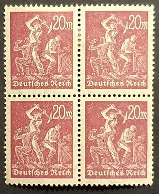 Germany Stamps 1923 Miners 20m Claret MH block of 4 SG251 MI241 - Image 1 of 2