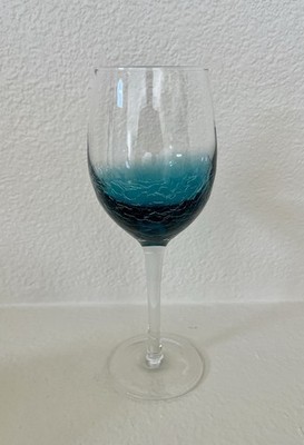 Pier 1 Teal Blue Crackle White Wine Glass 12 Oz 8-7/8 
