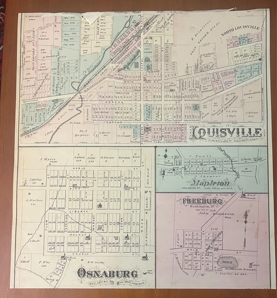 Ohio Stark County Canal Fulton map c1880s w/ Louisville Osnaburg Freeburg verso - Image 4 of 4