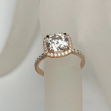 2 Carat Cushion Cut Halo Moissanite Engagement Ring | IGI Certified 14k Gold