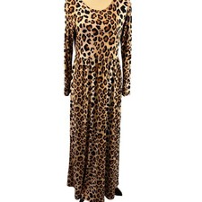 Cheetah Animal Print Maxi Dress Med. Lg Long Sleeve Comfort Pockets Dopamine