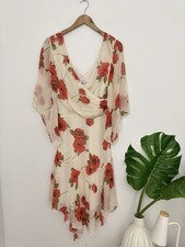 STUNNING Vtg Y2K Sue Wong Ivory Floral Silk Fairy Medi Dress 12 P