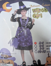 Kids Size 3-4 110-120cm Light Up Witch Costume With Hat and Broom