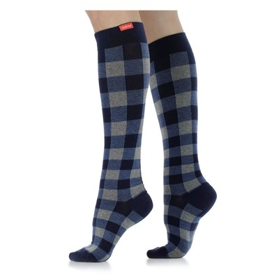 VIM&VIGR Montana Plaid Cotton 15-20 mmHg Heathered Navy Compression Socks