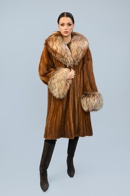 Pelzmantel Echtpelz Nerz 100% Real Ranch Mink Coat Hood Saga Furs XL /2XL Jacke