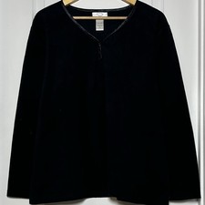 Oscar de la Renta Black Brushed Plush Satin Trim Pullover Swing Cardigan Topper