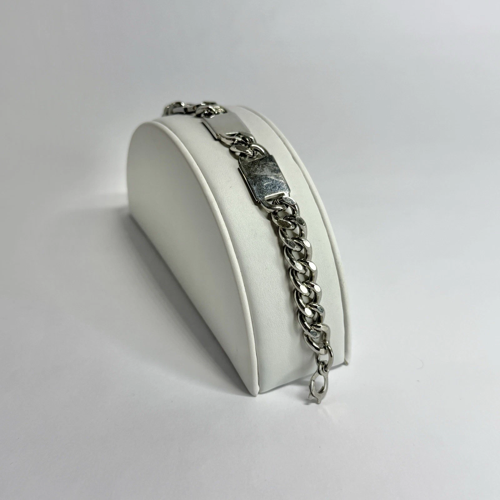 Elegant Cuban Bar Link Chain Silver Tone Vintage Bracelet Jewelry Br219