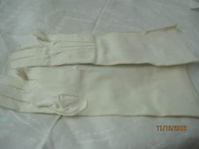 Vintage Italy double woven cotton cream color Ladies Gloves long sz 6 1/2