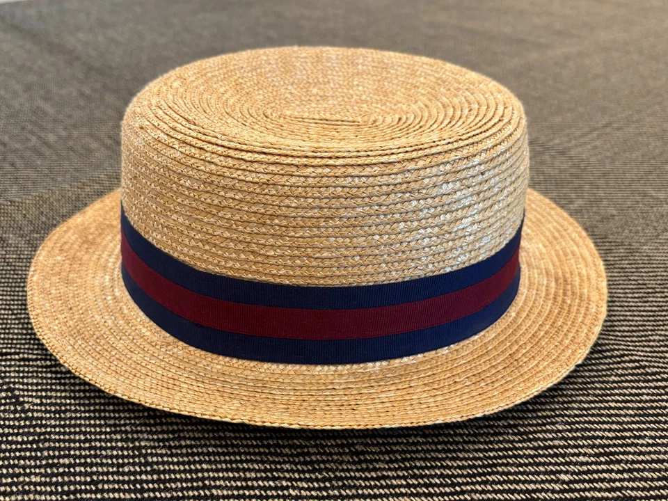 Jaxon Hats Striped Band Wheat Straw Skimmer Hat Size Small - Image 3 of 4