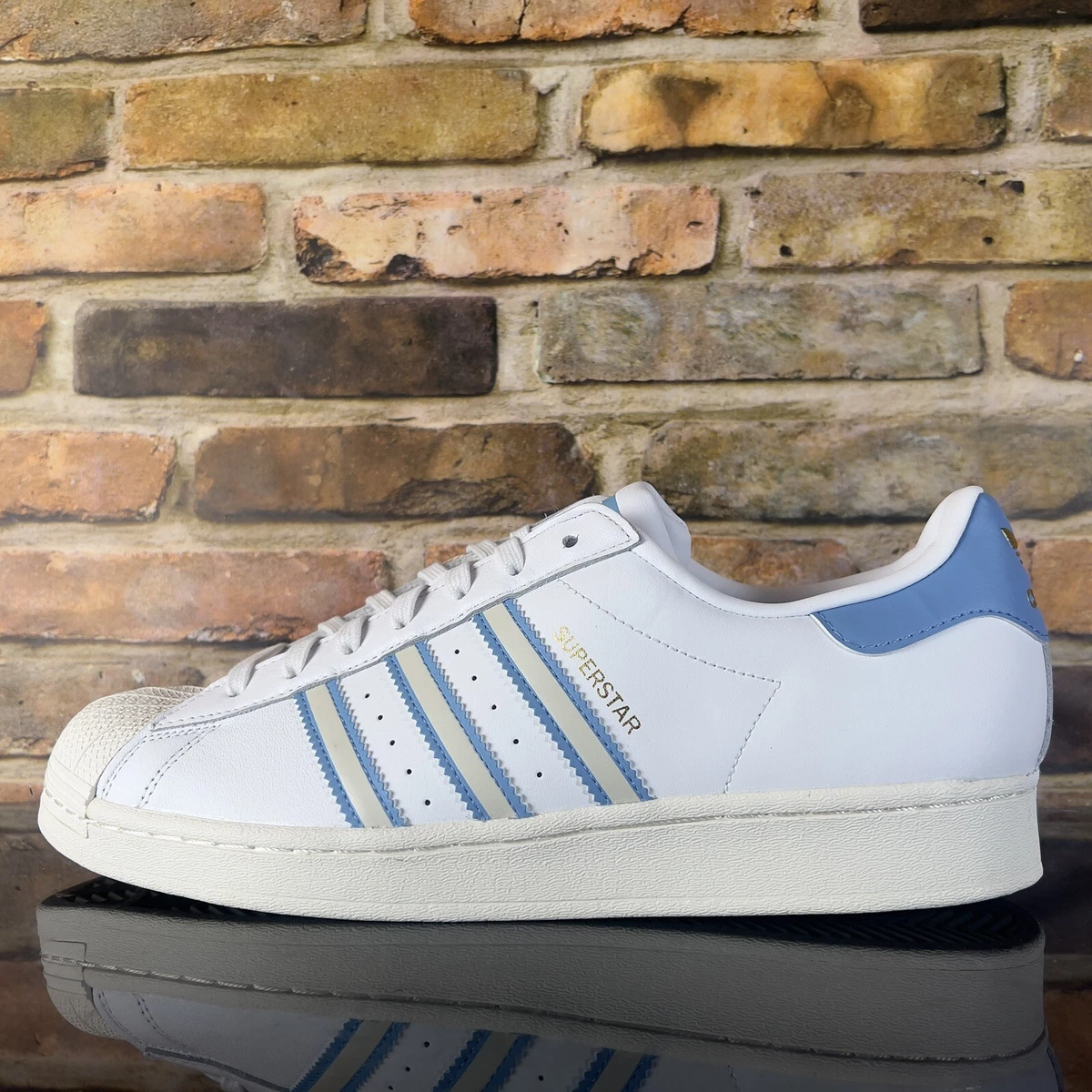 Adidas Superstar Mens size 11 casual low top shoes White Blue Sneakers | eBay