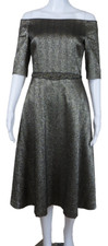 Teri Jon by Rickie Freeman Fit & Flare Metallic Gold Cocktail Dress SIZE 4