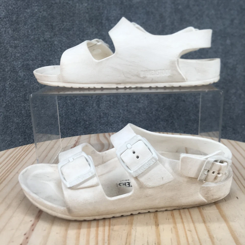 Босоножки Birkenstock молодежные 34 миланские с ремешком с белой пряжкой комфортные туфли на плоской подошве - Изображение 2 из 4