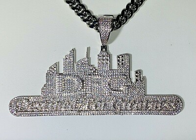 DESIRED FOR GREATNESS DFC ICED Silver 14k Men Pendant 6mm Miami Cuban Link Chain