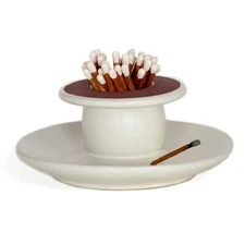 Match Holder with Striker and Tray Vintage Home Décor for Fireplace Matches