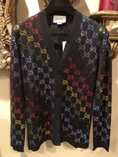 100 Authentic GUCCI Black Rainbow Crystal Embroidered Cardigan 5000 Size: M