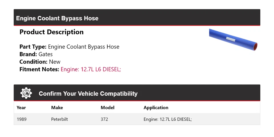 Puertas de manguera de derivación de refrigerante de motor diésel Peterbilt 372 1989 12,7 L L6 Foto 2 de 4