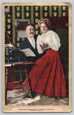 Postcard Business Demanding Close Attention Secretary Sits On Boss's Lap 1909