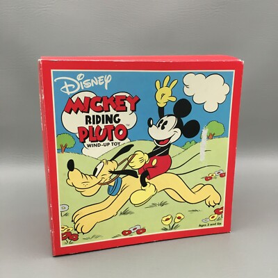 Disney Schylling Mickey Mouse Riding Pluto Wind Up Toy Retro