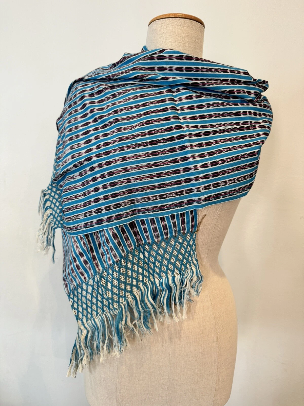 Mexican Rebozo Tenancingo Chalina Raton Striped Blue Azul Rayado Shawl Wrap