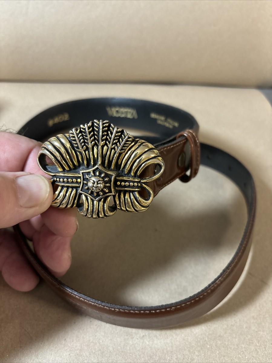 Vintage Rare Genuine Thick Leather Belt 60s 70s Retro Brown Slim Thick Leather Mens Belt Size 37 38  main image 2