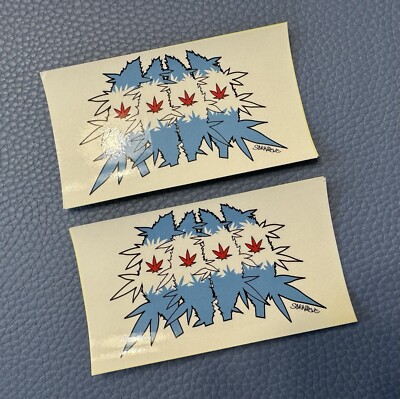 Lot 2 Cannabis Dispensary Glossy Sticker Rare Art Scramble Red White & Blue Buds