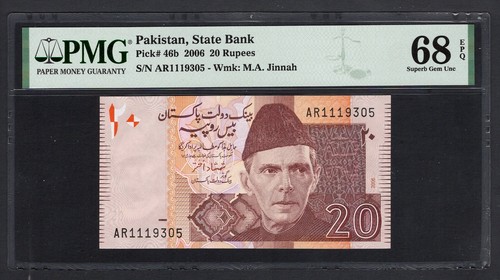 Pakistan 20 Rupees 2006 P46b Uncirculated Grade 68 Top Pop