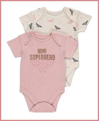 Baby Mädchen 0 bis 9 m DC Comics Wonder Woman Body 2er-Pack creme & rosa Set NEU