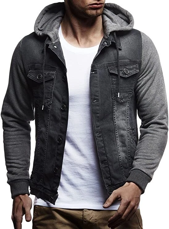 Leif Nelson Men's Sweatshirt Hoodie Denim Jacket - Fitted- Anthracite -  XXL- NEW