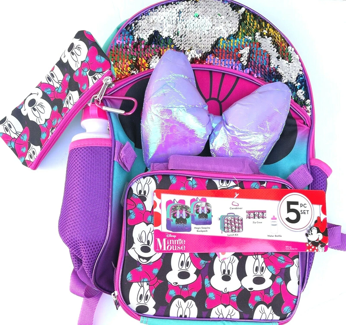 Disney Minnie Mouse Backpack Set 16 Kids Lunch Bag Water Bottle