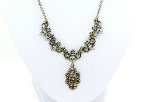 Exclusive costume necklace 800 silver garnet Bavaria hunting Oktoberfest chain