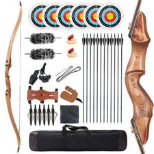 60" Takedown Recurve Bogen Holz Riser Carbon Pfeile Bogenschießen Jagdbogen