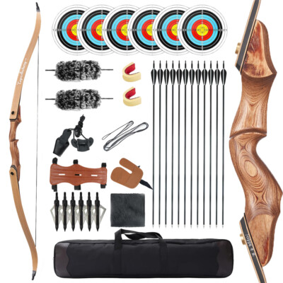 60'' Takedown Recurve Bogen Holz Riser Carbon Pfeile Bogenschießen Jagdbogen