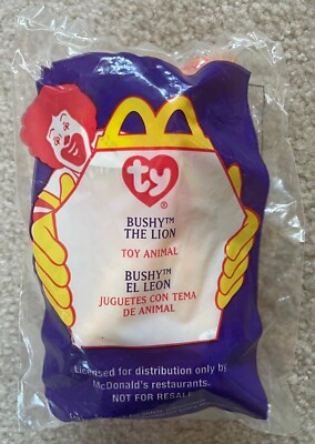 RARE NEVER SEEN ERROR NEW MCDONALDS HAPPY MEAL TOY BUSHY THE LION TY BEANIE 2000