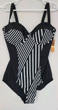 TROPICULTURE Swimsuits For All Women's Black/White Striped Underwire Sz 16  ZA 