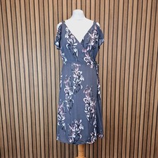 Mint Velvet Wrap Dress Grey Floral UK 14 Jersey Knee Length Sleeveless