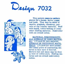 4 Stuffed Animal Patterns MO 7032 Bunny Horse Puppy Lamb Toy 7 Inch