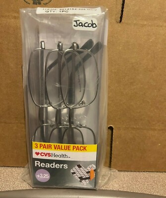 FGX Reading Glasses ''JACOB'' GUNMETAL 3 PACK CVS HEALTH CHOOSE YOUR STRENGTH  